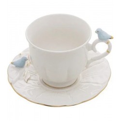 Xícara Avulsa 100ml De Café Porcelana Birds Azul Round Plate